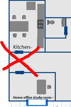 home office door face the door of toilet or kitchen